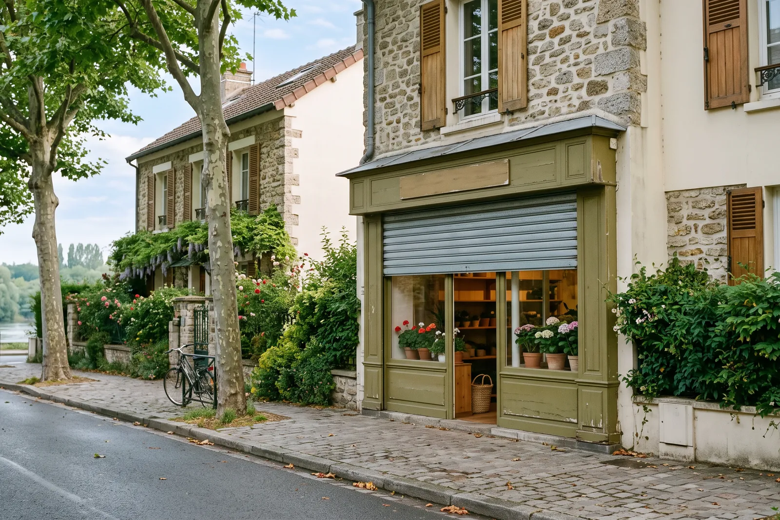Rideau métallique à moitié levé devant un commerce de quartier à Champigny-sur-Marne